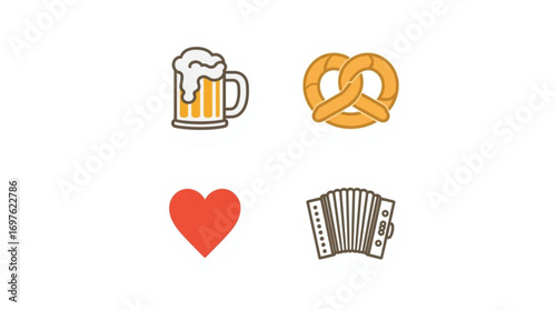 Oktoberfest Beer and Pretzel Combo Icon – Bavarian Snack Pair Vector for Festival Graphics