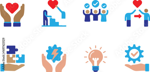 Illustration of hand holding puzzle pieces symbolizing teamwork and collaboration to achieve success
