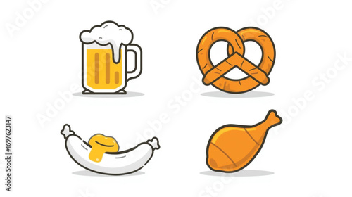 Oktoberfest Beer Mug and Pretzel Icon – Traditional German Festival Snack Combo Vector