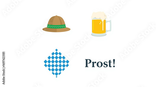 Oktoberfest Prosit Typography Icon – Traditional German Toast Vector Design