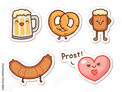 Oktoberfest Pretzel and Heart Sticker – Bavarian Love for Traditional Snacks Vector