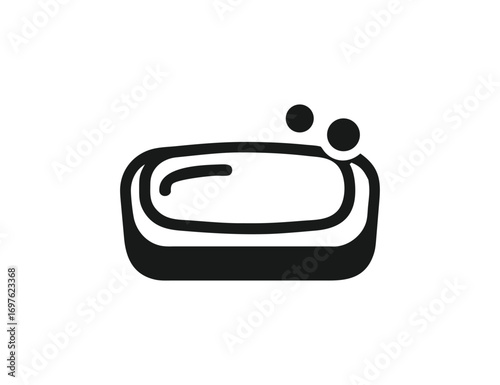 Hand drawn soap bar icon with bubbles for hygiene and cleaning design