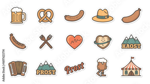 Oktoberfest Hat and Beer Combo Icon – Bavarian Costume and Drink Vector"