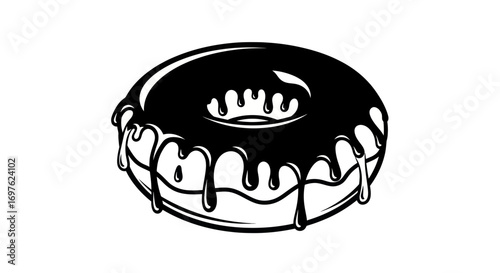 Chocolate glazed doughnut illustration offering a sweet indulgence confection treat delight,