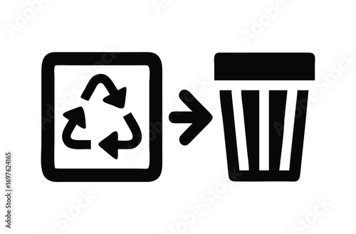 Recycling symbol pointing to a trash can icon
