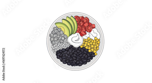 Colorful and vibrant bowl filled with healthy ingredients offers a fresh appetizing concept