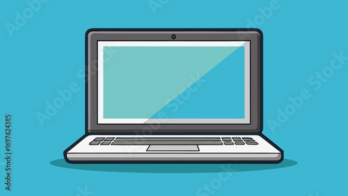 Modern laptop with a blank screen on a blue background