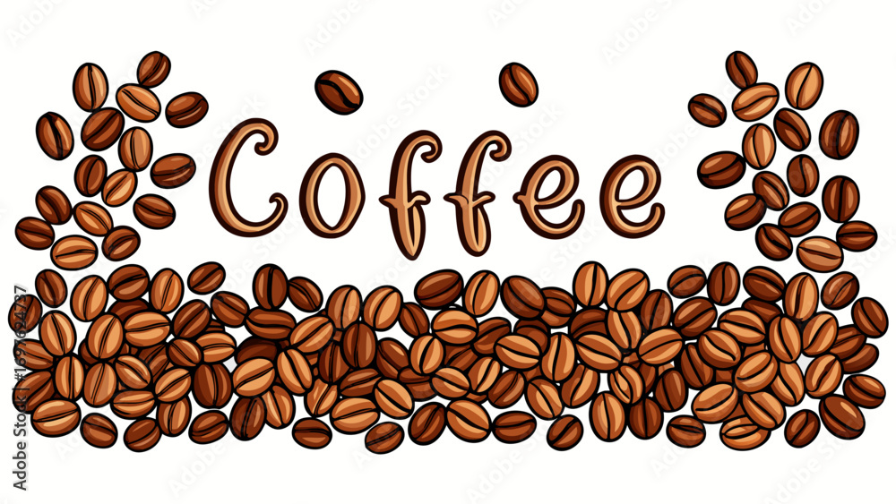 Obraz premium Decorative coffee beans and word art