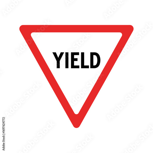 A red and white yield sign, warning drivers to give way to other traffic.