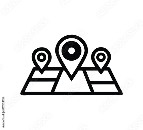 Map location pins icon simple design navigational pointers on a map graphic