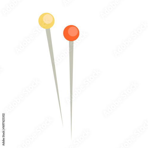 Sewing Pins Illustration with Yellow and Orange Heads