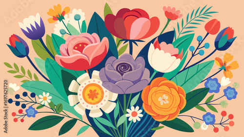 Vibrant abstract floral arrangement with bold colors