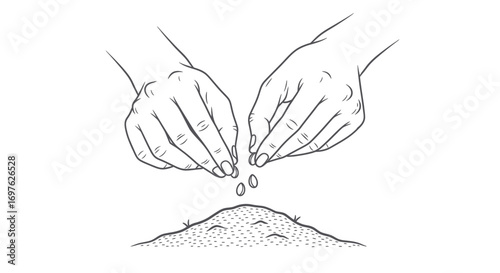 Hands delicately sowing seeds on fertile ground, a symbolic act of nurturing growth and new