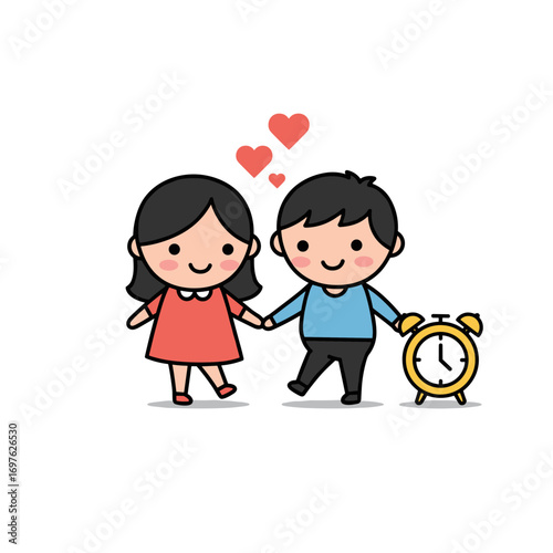 Romantic couple with clock illustration