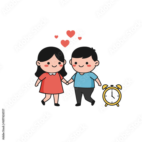 Cartoon couple in love with hearts