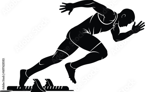 Silhouette of a sprinter running from starting blocks vector illustration