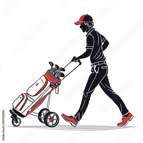 Create Bold Stroke Caddie Pushing Golf Trol Premium Digital Asset Suitable for Design