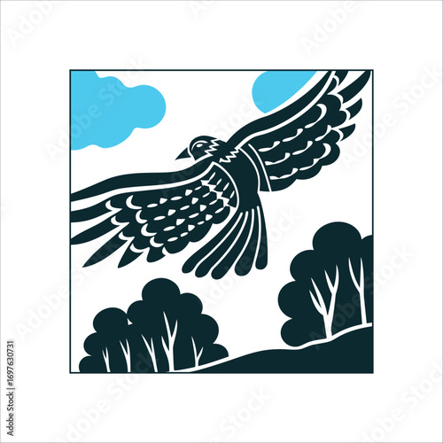 Stylized Falcon in Flight, Graphic Illustration Freyjas Falcon Cloak A feathered cloak in flight