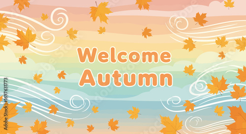 Celebrate the Season A Welcome Autumn Sign with Falling Leaves and Whimsical Swirls