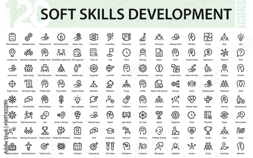 Professional Soft Skills Development Line Icon Set – Modern, Minimal, and Unique Vector Collection for Professional Growth and Learning Skills
