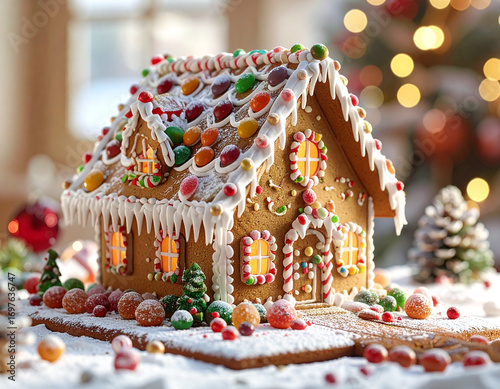gingerbread house with christmas decorations