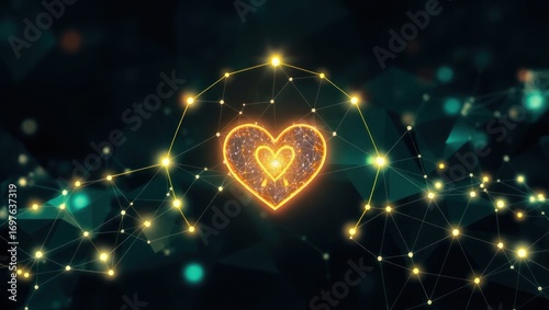 digital heart with interconnected glowing nodes depicting love and technology