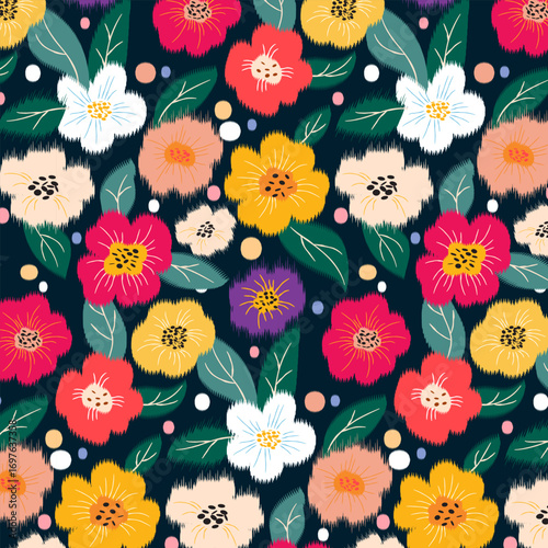 Ikat geometric folklore ornament floral pattern