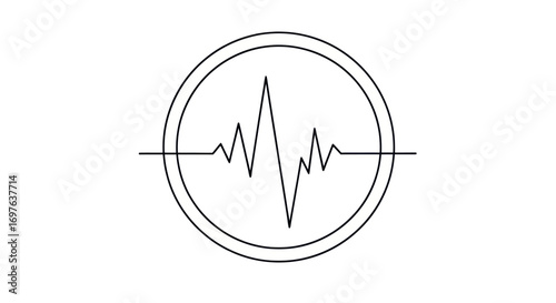 Minimalist electrocardiogram representation within a circular border depicting vibrant activity