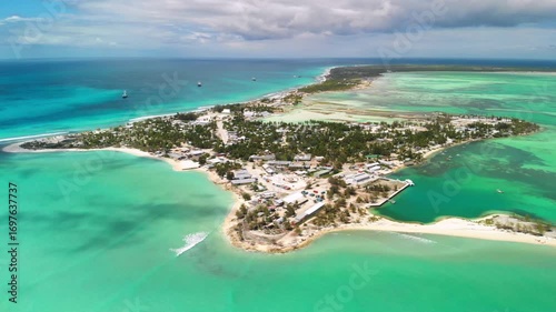 Aerial shot reversing away from the tropical atoll of Kiritimati AKA Christmas Island in Kiribati