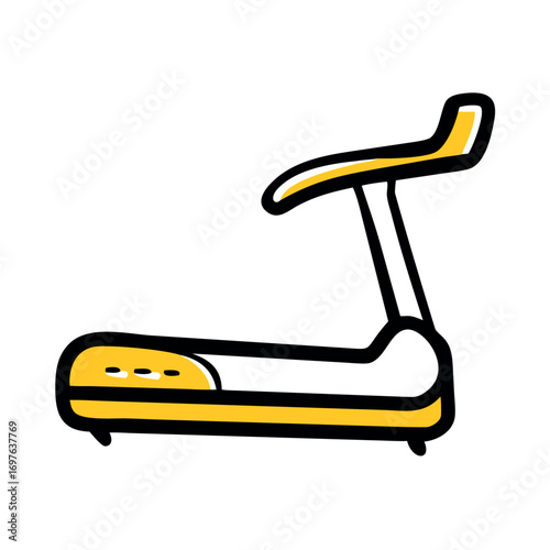 Stylized Treadmill Illustration Promoting Health and Fitness on White Backdrop, a Cartoonish and Playful Representation