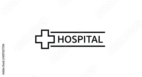 Modern hospital logo concept with minimalist design featuring a cross symbol and text framed by