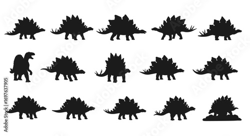 Stegosaurus Set Silhouette Vector Illustration , Dinosaur Silhouette Set Collection Vector
