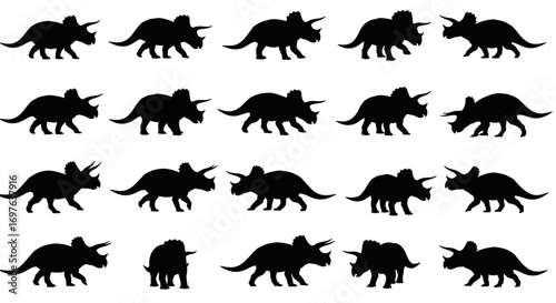 Triceratops Set Silhouette Vector Illustration , Dinosaur Silhouette Vector