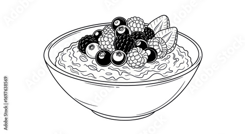 Monochrome delight bowl of oatmeal and diverse berries perfect for culinary creations