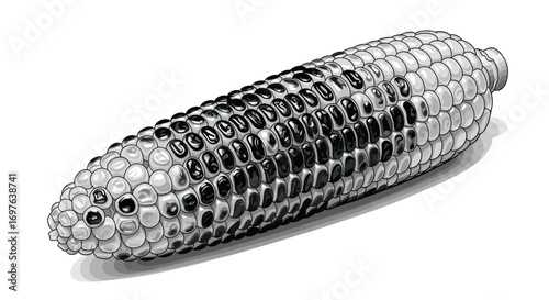 Monochrome marvel the detailed illustration of a striking black and white corn cob depiction