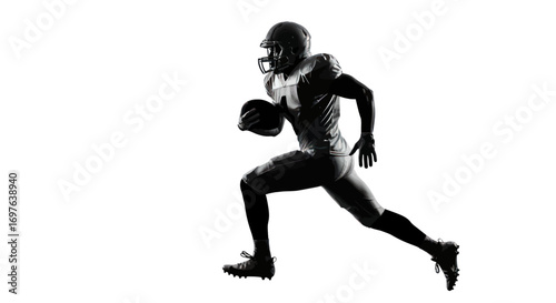 Monochrome silhouette showcasing the intensity of an American football player running with