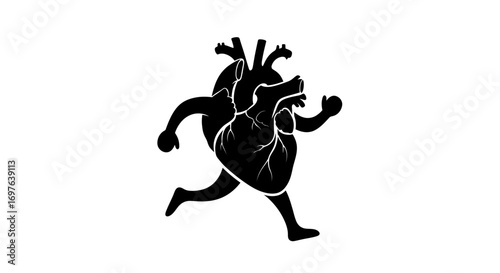 Silhouette illustration portraying an anatomical heart in motion symbolizing health awareness and