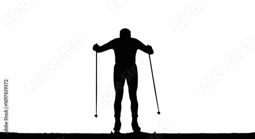 Silhouette of a skier on a crisp white background capturing the essence of winter sport and