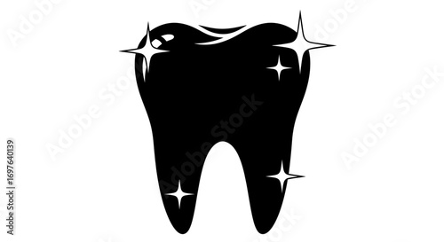 Sparkling molar: dental hygiene symbolized by pristine tooth silhouette with shining accents