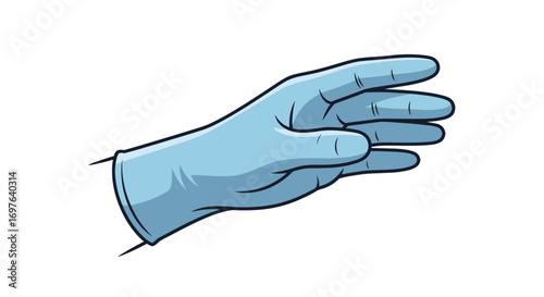 Stylized illustration of a hand with a blue surgical glove offering or reaching something