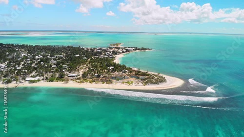 Aerial shot approaching the tropical atoll of Kiritimati AKA Christmas Island in Kiribati