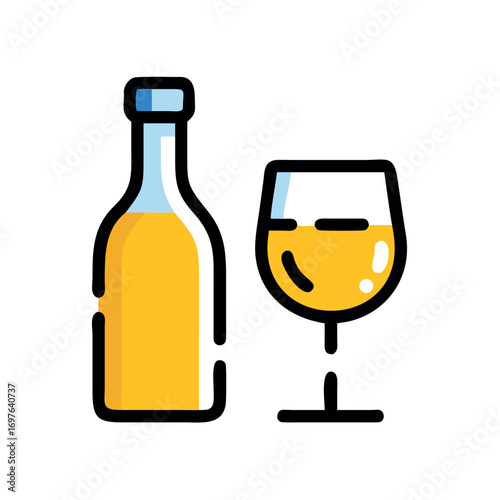 Elegant Wine Presentation Featuring a Full Bottle and a Glass of Wine Ready to be Served