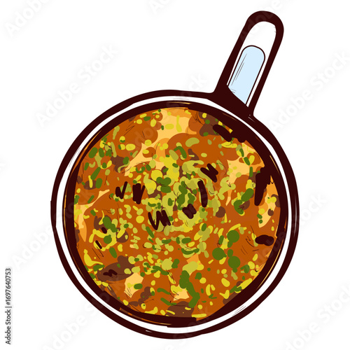 Rustic digital art showing traditional Indian/Middle Eastern dish.