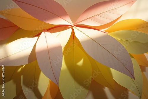 Layered Paper Leaves in Pastel Colors with Light and Shadow