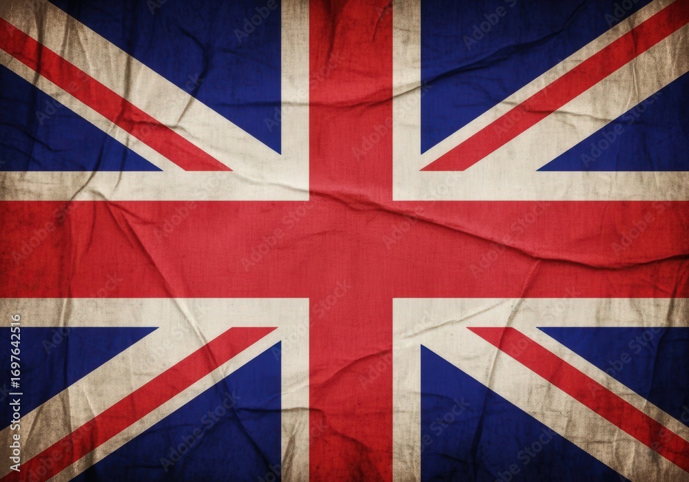 Fototapeta premium Vintage Union Jack Flag Textile with Wrinkled Texture