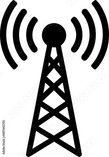 Simple radio tower signal icon for communication and networks