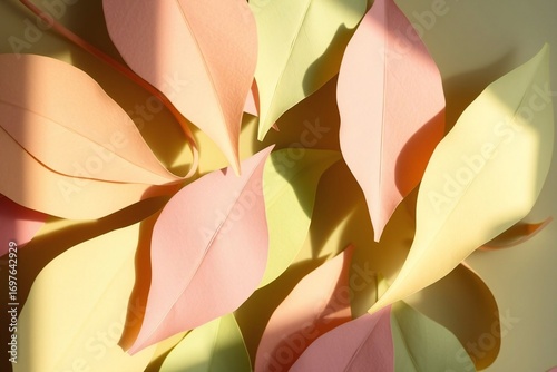 Layered Paper Leaves in Pastel Colors with Light and Shadow
