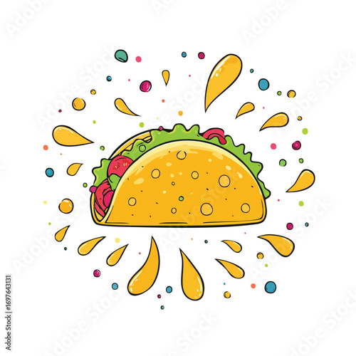 Tortilla splash Colorful Vector in Adorable Comic Style with Expressive Lines..