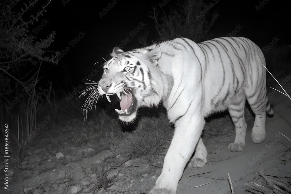 Obraz premium Angry stripeless white tiger