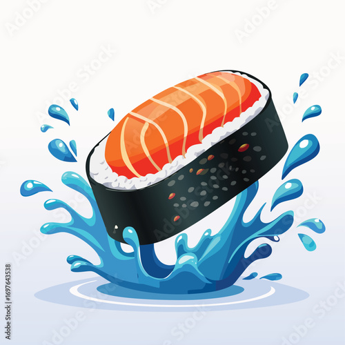 Sushi with Sauce Splash creative isometric illustration with layered dimension and depth cues.